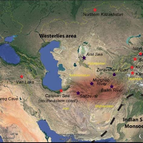 1 Location of the Oxus civilization and of the mentioned palaeoclimatic... | Download Scientific ...