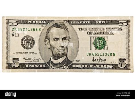 five dollar bill isolated on white Stock Photo - Alamy