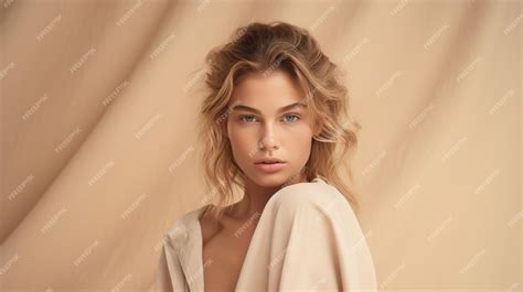 Premium AI Image | Fashion beige minimalist background with model girl Illustration AI GenerativexA