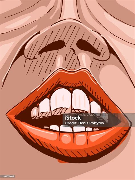 Hand Drawn Sketch Of A Smile With Teeth And Red Lips Stock Illustration - Download Image Now ...