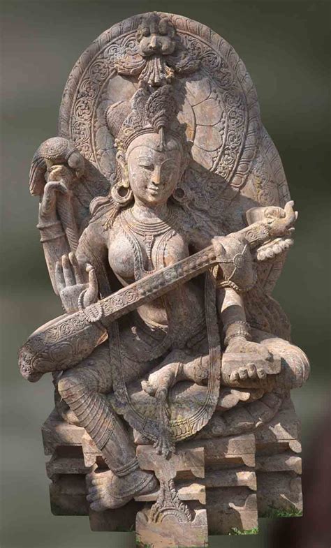 Handcrafted Sandstone Saraswathi Sculpture Ð Samvid - Artisans Crest