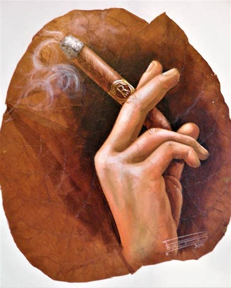 Hand with Robaina Cigar Painting by Pedro Mendoza | Saatchi Art