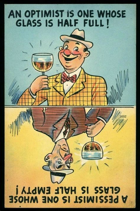 Optimist Pessimist Half Full Glass Vintage Comic Postcard Unposted | Pessimist, Postcard, Comics