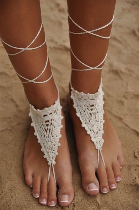 Crochet Wedding Foot Jewelery Bride Sandals, Ivory Sandals, Crochet ...