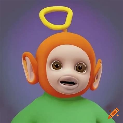 Digital art of a teletubbie eating a chicken nugget