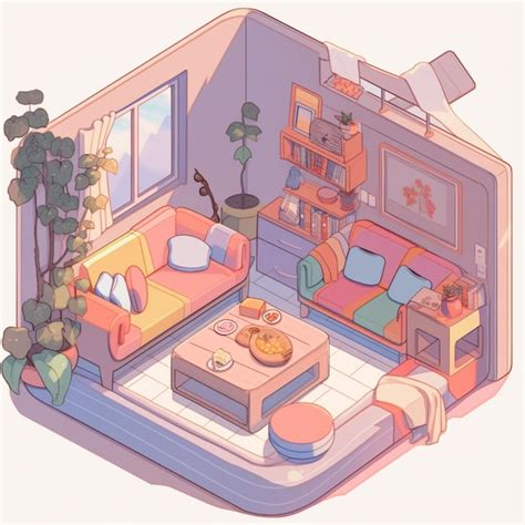 Premium Photo | There is a cartoon illustration of a living room with a ...