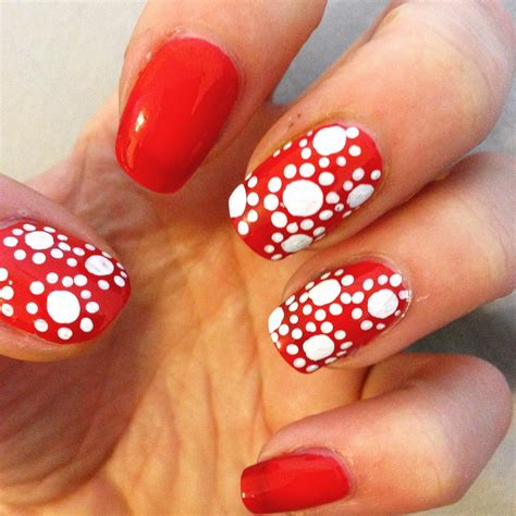 Red And Beige Polka Dots Nail Art
