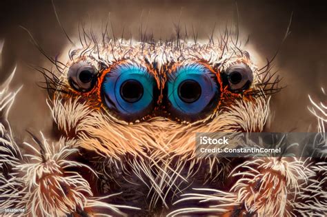 Extreme Magnification Jumping Spider Portrait Front View Stock Photo ...