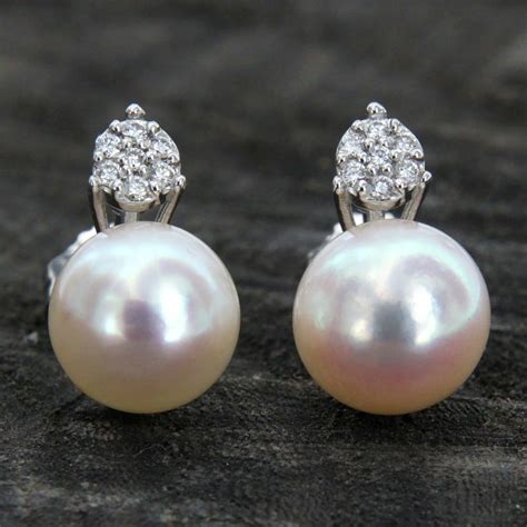 Boucles d'Oreilles en OR Blanc 18 Carats k PERLES de Culture et DIAMANT Perle | eBay