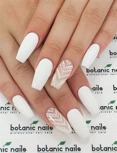 White coffin shaped nails | Botanic nails, Nails, Coffin nails designs