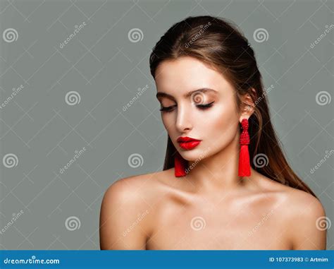 Beautiful Model Woman. Girl with Red Lips Makeup Stock Image - Image of luxury, hair: 107373983