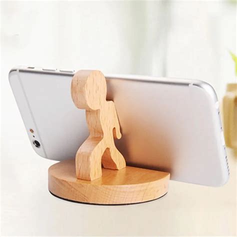 Multi Angle Portable Desktop Stand Cell Phone Smartphone Holder Natural Wooden Cute Strong boy ...