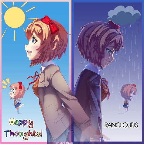 ArtStation - Sayori Happy thoughts and rain clouds