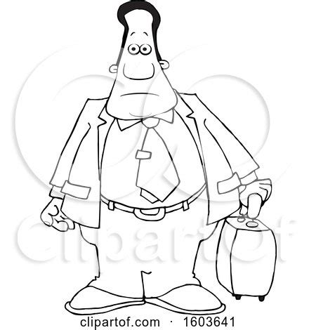 Clipart of a Cartoon Lineart Traveling Black Business Man - Royalty Free Vector Illustration by ...