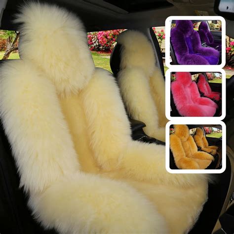 Sheepskin Wrap Seat Cover 5 Seats Auto Car Seat Cover Wool Warm Sheepskin Fur Front Seat Cushion ...