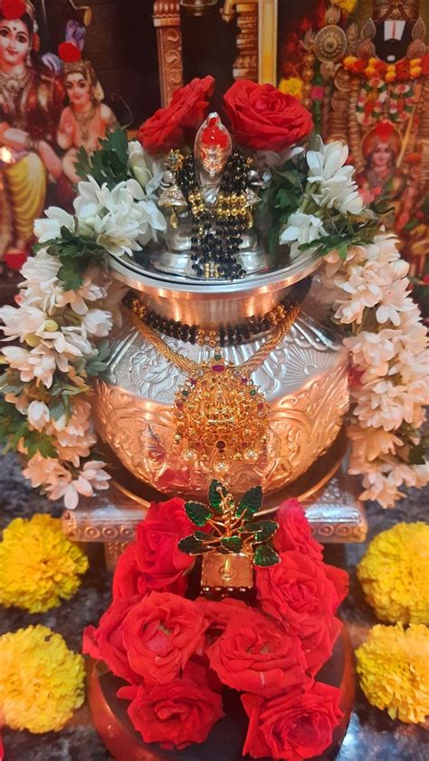 Lakshmi pooja | Kalash decoration, Goddess decor, Floral decor