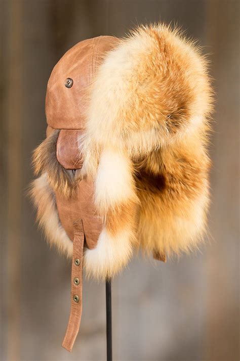 Lambskin Leather Trapper Hat with Red Fox Fur Trim | Fox fur, Fur accessories, Trapper hats