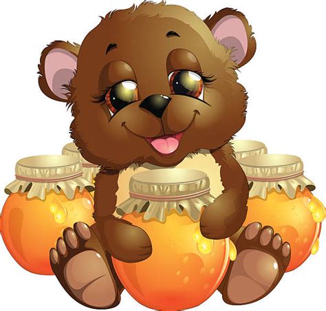 Top Bear Eating Honey Clip Art, Vector Graphics and Illustrations - iStock