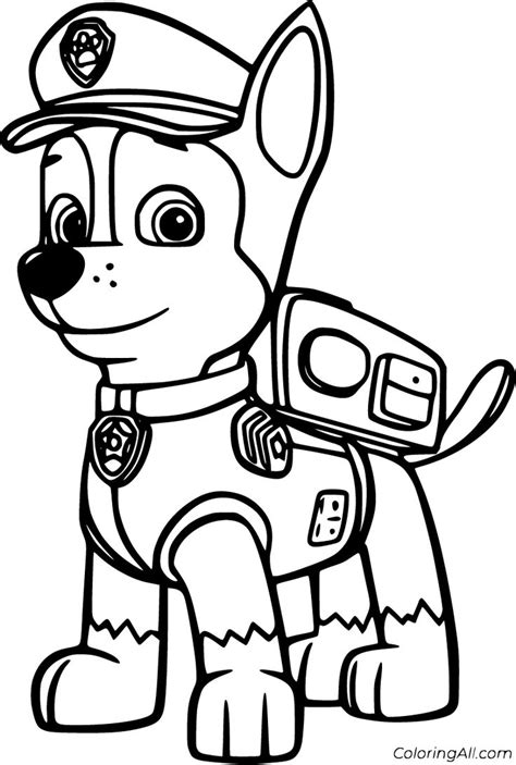 10 free printable Chase Paw Patrol coloring pages in vector format, easy to print from any ...