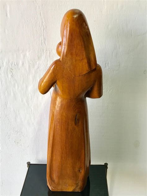 Soviet Midcentury Elm Wood Carving of Madonna and Child For Sale at 1stDibs