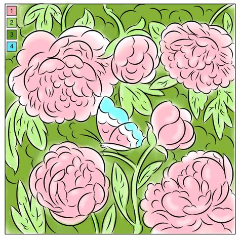 Nicole's Free Coloring Pages: COLOR BY NUMBER PEONIAS