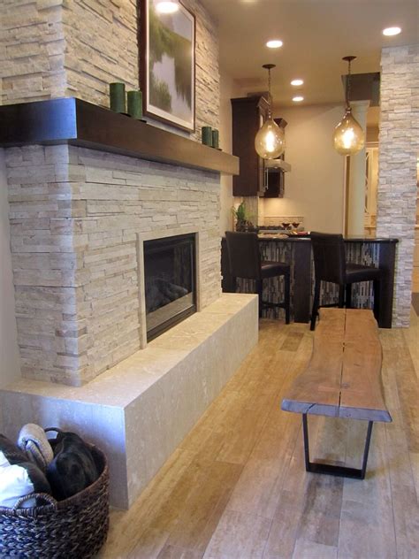 LOVE THE MANTLE ABOVE FIREPLACE! A rustic but modern fireplace. #thetileshop Home Fireplace ...