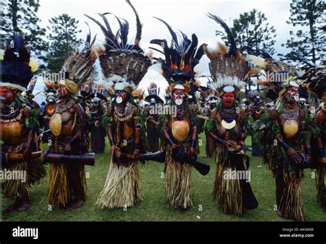 Tribes people in war paints at gathering of tribes Mount Hagen Papua New Guinea South Pacific ...