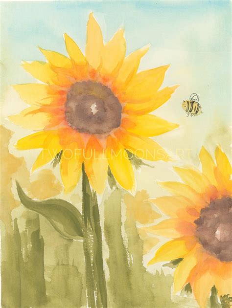 A print of the original “Sunflower and bee”. Original was created June 22, 2020 (Happy birthday ...