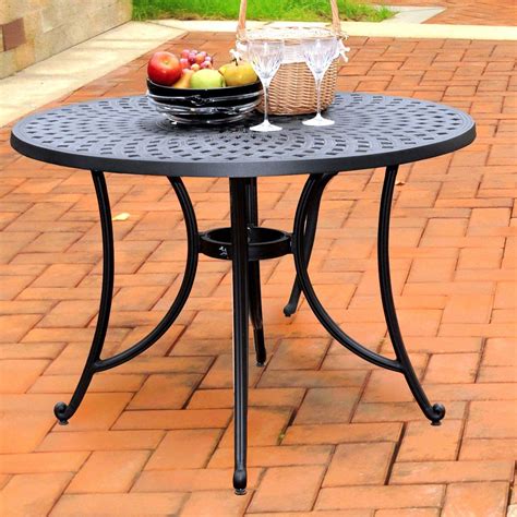 Round 42-inch Cast Aluminum Outdoor Dining Table in Charcoal Black ...