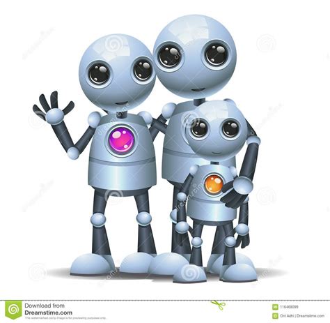 Happy Droid Little Robot Family on Isolated White Stock Vector - Illustration of gray, isolated ...