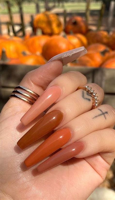 40 Beautiful Nail Design Ideas To Wear In Fall : Pumpkin nails colours | Pumpkin nails, Long ...