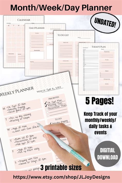 5 page undated day/week/month planner. Great organizational tool to help balance your daily ...