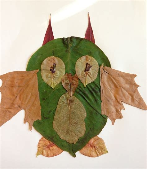 London's fall leaf animals -Owl | Proyectos de arte, Flores prensadas, Hojas