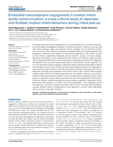 (PDF) Embodied intersubjective engagement in mother–infant tactile communication: A cross ...