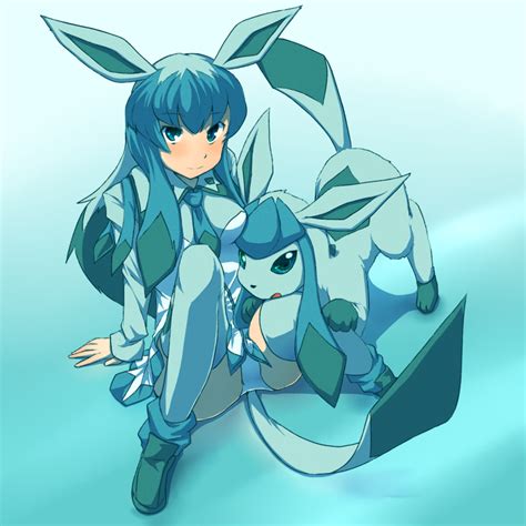 blue blue hair glaceon kuromiya long hair looking at viewer personification pokemon smile ...