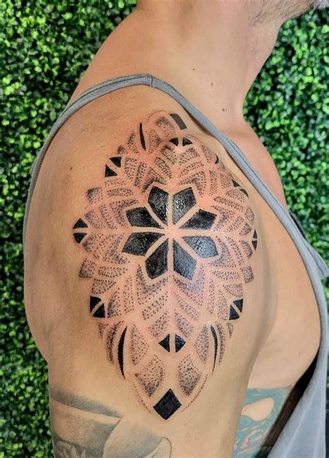 Dotwork Mandala Shoulder Tattoo - Balinese Tattoo USA