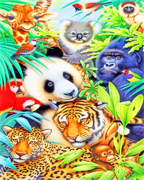 Jungle Animals Illustration - Paint By Numbers - Paint by numbers for adult