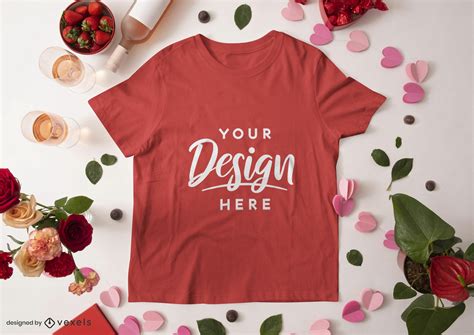 Valentines Day Decoration T-shirt Mockup PSD Editable Template