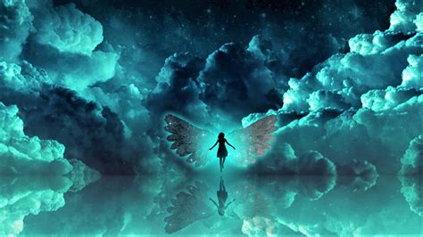 Download Reflection Cloud Blue Wings Anime Angel Blue Anime HD Wallpaper by Landonesi