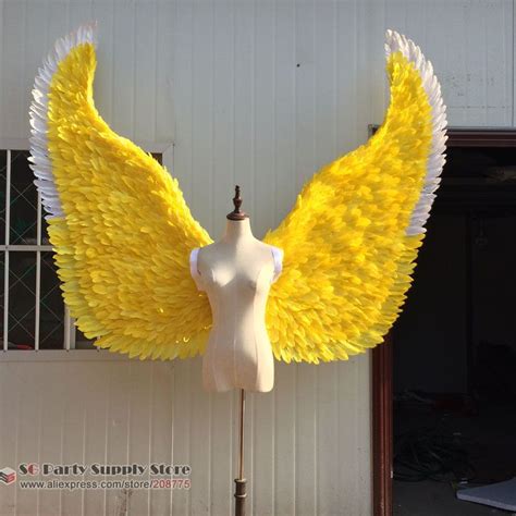 COS Costume Adult'S Beautiful Large Yellow Feather Angel Wings Displays Shooting Props Fashion ...