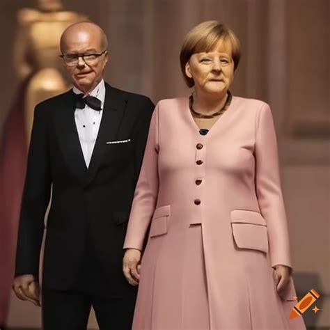 Angela merkel wearing an elegant sparkling pink wedding dress on Craiyon