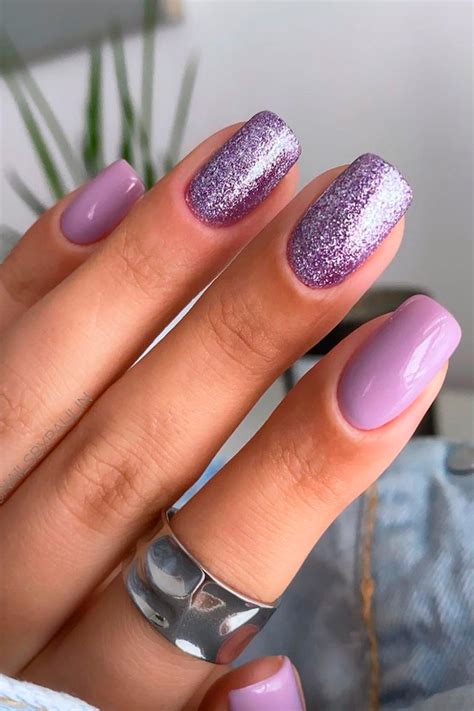 Gorgeous Light Purple Nails with Glitter Design | Lilac nails, Purple ...