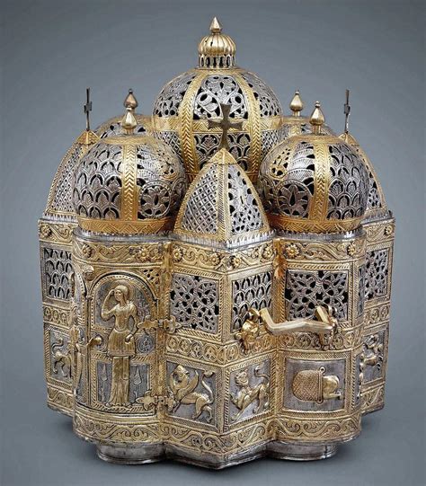 A Byzantine incense burner in the shape of a church, 12th century CE, the treasury of San Marco ...