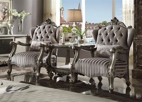 56847 Velvet / Antique Platinum Finish Accent Chair Versailles Collection by Acme Furniture