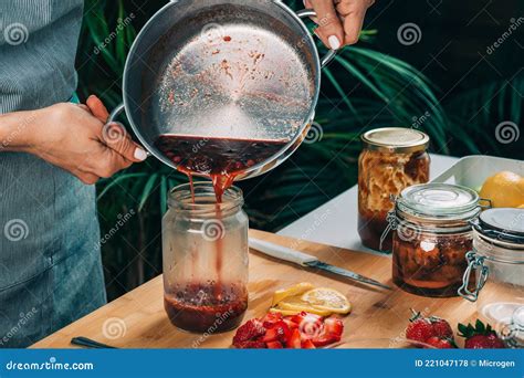 Pouring Fruit Jam into a Jar, Canning at Home Stock Photo - Image of canned, preserve: 221047178