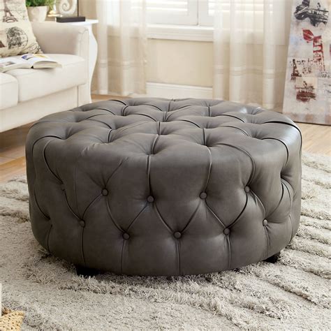House of Hampton Turquoise Leather Tufted Round Ottoman | Round tufted ottoman, Round ottoman ...