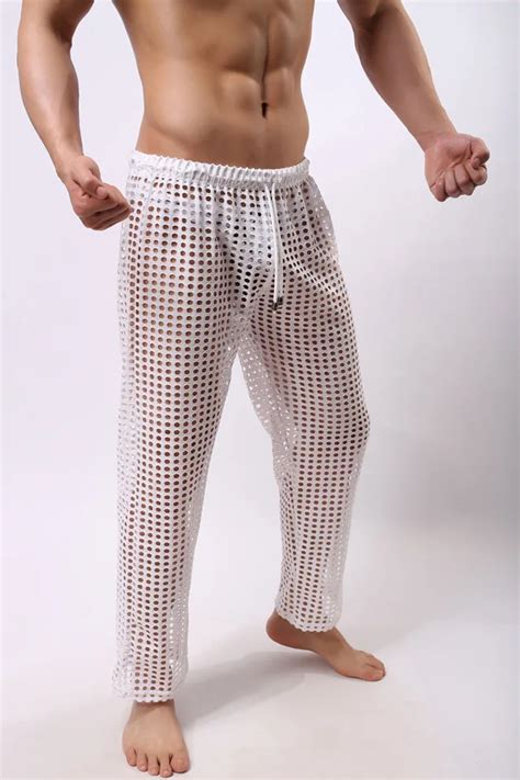 Men's Sexy Mesh Sheer Lounge Pants Sexy Long Pants Men Casual Trousers ...