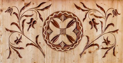 Carved Wooden Flower Pattern Stock Photo - Image of natural, grunge: 64319558