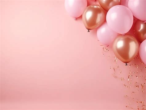 Premium Photo | Gold pink balloons on a pink background with blank text space