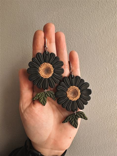 Goth Daisy Earrings, Dark Cottagecore Earrings, Trendy Whimsigoth Earrings, Clay Boho Jewelry ...